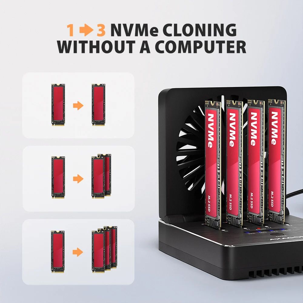 AXAGON ADSA-M2C44 USB4 docking station for 4x M.2 NVMe SSDs with disk cloning function without a PC - Image 5