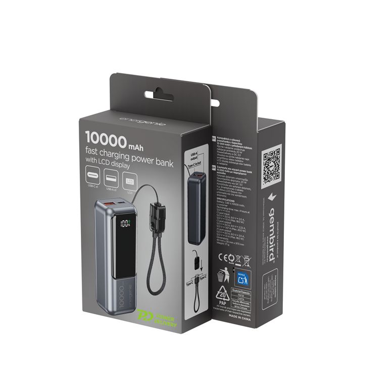Gembird PB10-PD20-LCD-02 10000mAh PowerBank Space Grey - Image 4