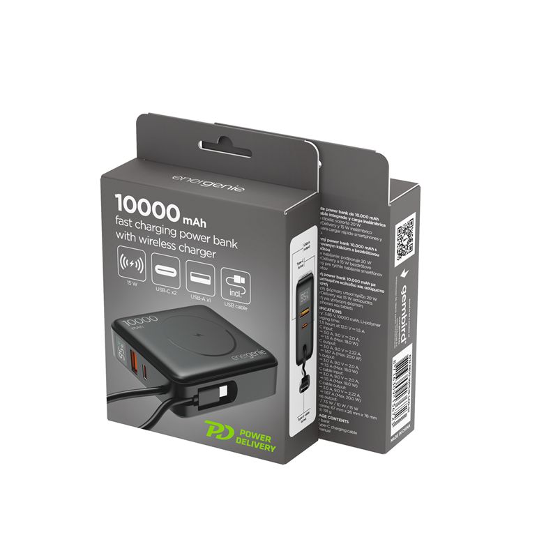 Gembird PB10-WPC15-LCD-01 10000mAh Wireless PowerBank Black - Image 5