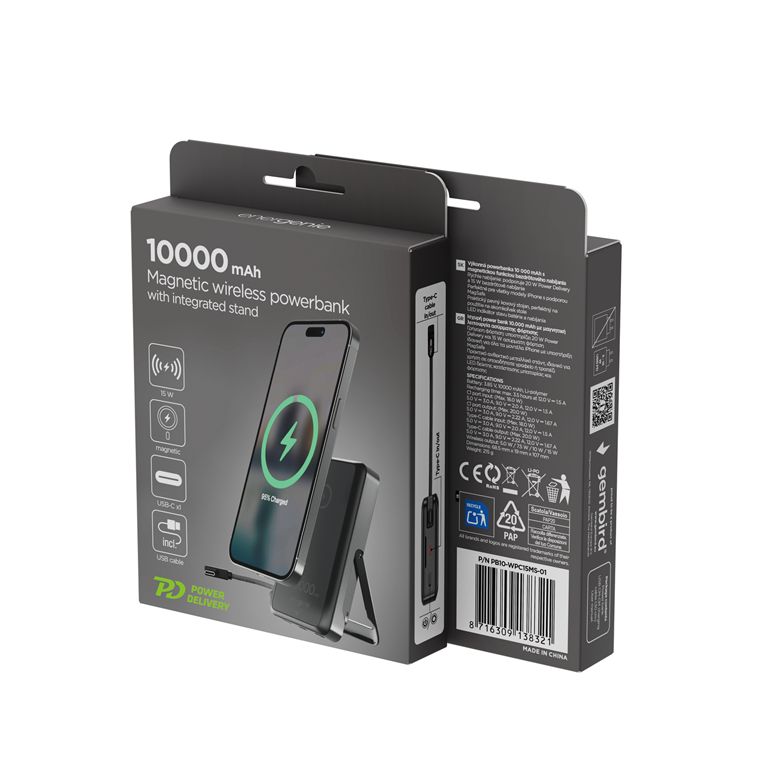Gembird PB10-WPC15MS-01 10000mAh Wireless PowerBank Black - Image 6