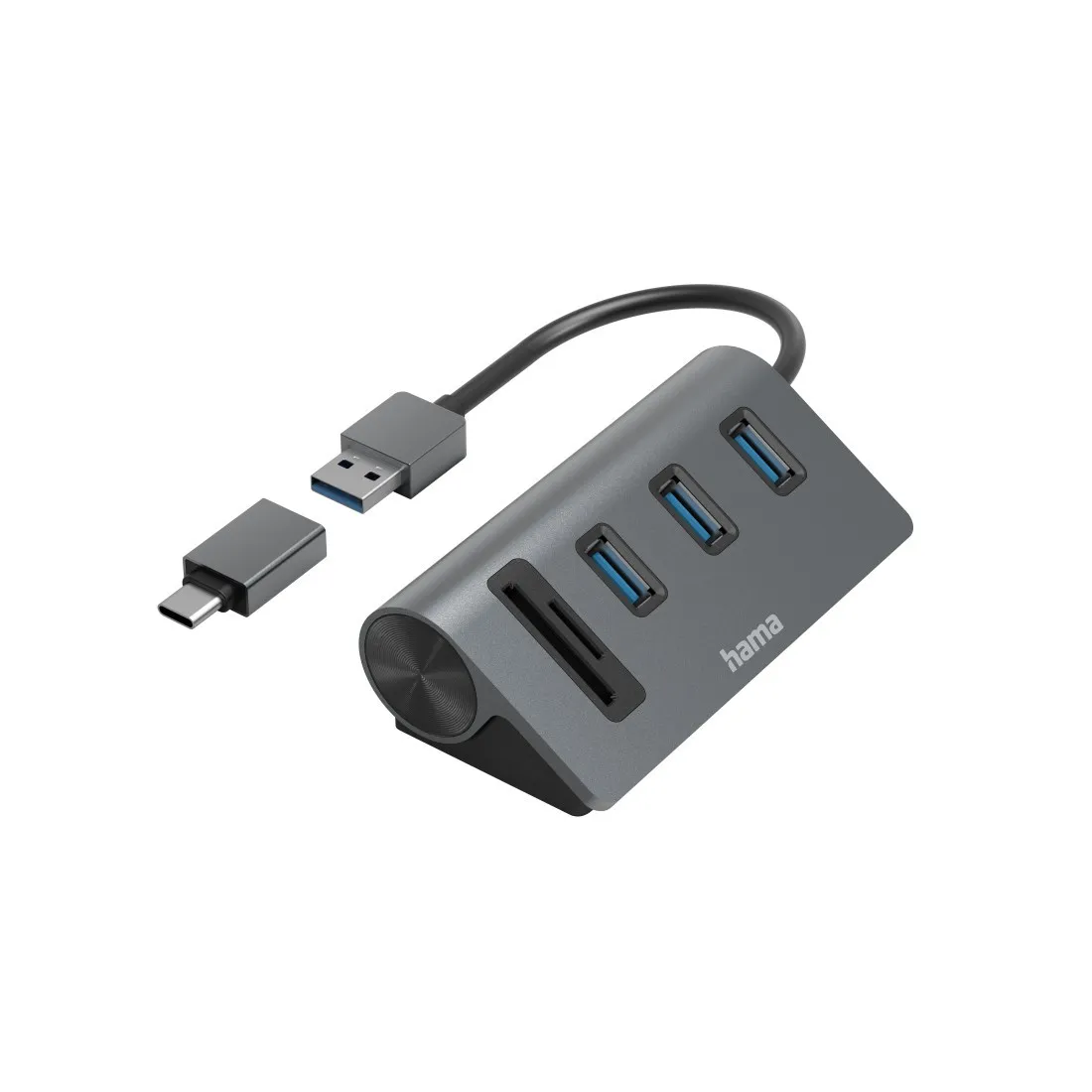 Hama USB 3.2 Gen1 Dokkoló 3x USB porttal, Type-C OTG adapterrel és kártyaolvasóval (200140)