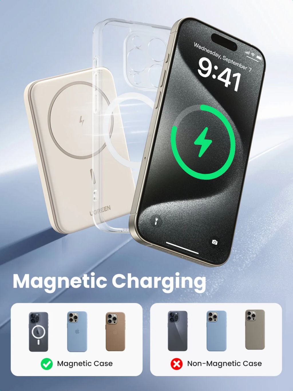 UGREEN 5000mAh Magnetic Wireless Power Bank Beige PB560 - Image 3