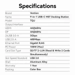 Vention USB-C -> DP/HDMI/USB 3.0*2/USB 2.0/RJ45/SD/TF/PD MST, dokkoló - Image 9