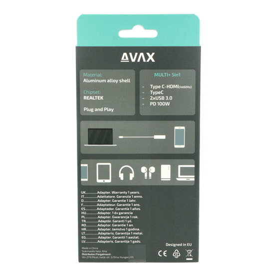 ADA AVAX HB611 CONNECT+ 5in1 Multi HUB Type C - HDMI(4k60Hz), TypeC, 2xUSB 3.0, PD 100W - Image 7