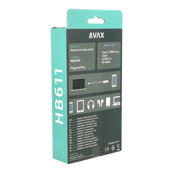 ADA AVAX HB611 CONNECT+ 5in1 Multi HUB Type C - HDMI(4k60Hz), TypeC, 2xUSB 3.0, PD 100W - Image 6
