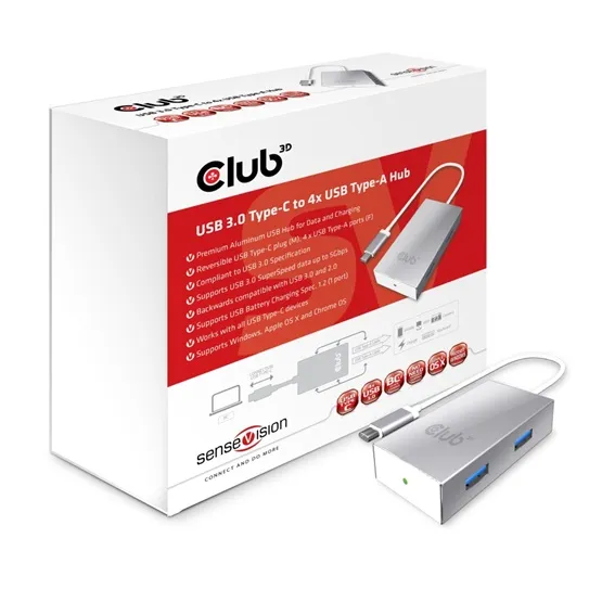 ADA Club3D USB TYPE C 3.1 GEN 1 TO 4 USB TYPE A USB 3.1 GEN 1 INCLUSIVE 1 PORT BC1.2 TÖLTŐ