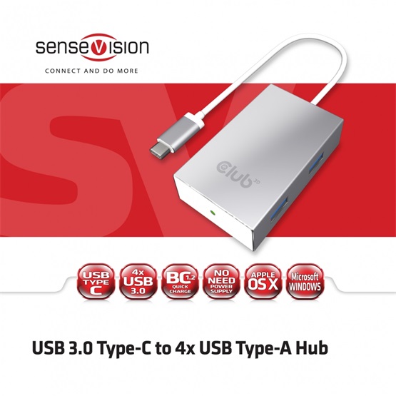 ADA Club3D USB TYPE C 3.1 GEN 1 TO 4 USB TYPE A USB 3.1 GEN 1 INCLUSIVE 1 PORT BC1.2 TÖLTŐ - Image 2