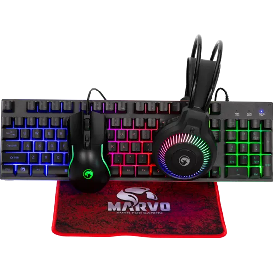 BILL MARVO Loot 40 billentyűzet+egér+egérpad+fejhallgató combo - Fekete - UK /Membrán/