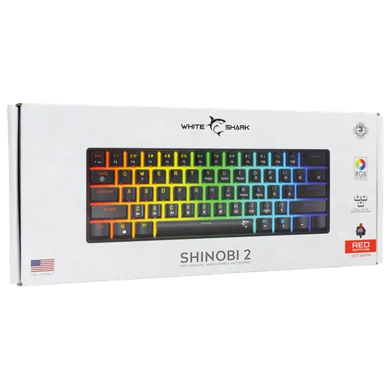 BILL White Shark GK-004111B/R-US SHINOBI-2 vezetékes mechanikus gamer billentyűzet - fekete - US - Image 5