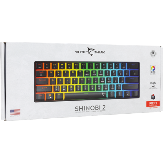 BILL White Shark GK-004113B/R-HU SHINOBI-2 vezetékes mechanikus gamer billentyűzet - fekete - HU /piros/ - Image 9