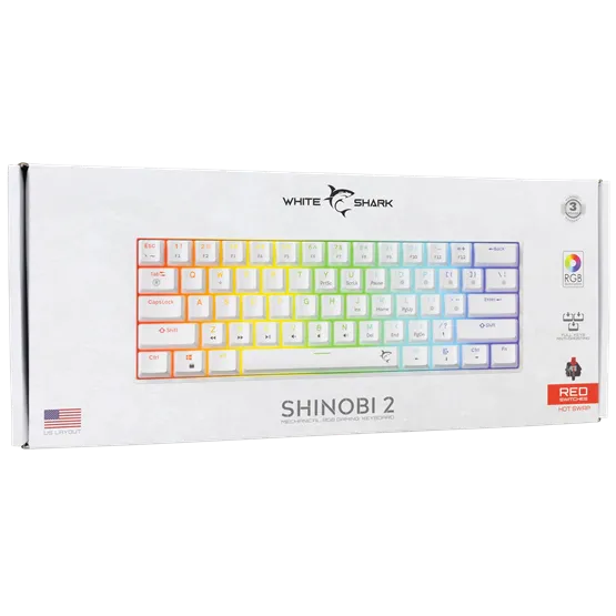 BILL White Shark GK-004211W/R-US SHINOBI-2 vezetékes mechanikus gamer billentyűzet - fehér - US - Image 5