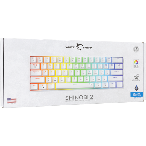 BILL White Shark GK-004223W/BL-HU SHINOBI-2 vezetékes mechanikus gamer billentyűzet - fehér - HU /kék/ - Image 8