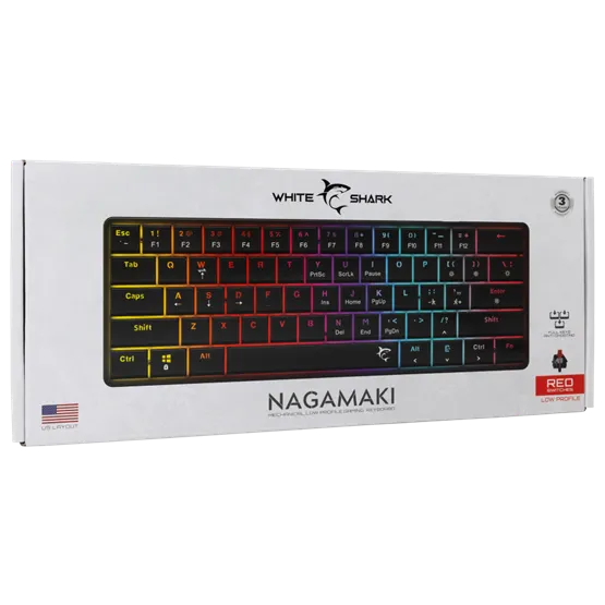 BILL White Shark GK-006111-B/R-US NAGAMAKI vezetékes mechanikus (Red switch) gamer billentyűzet - fekete - US - Image 6
