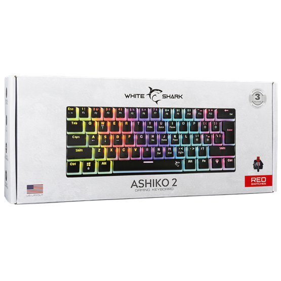 BILL White Shark GK-2202-2B/R-US ASHIKO-2 vezetékes mechanikus gamer billentyűzet - fekete - US - Image 6