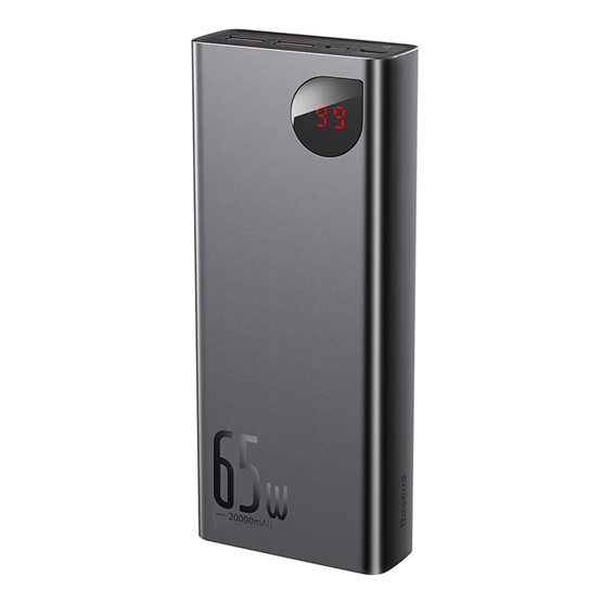 Baseus Adaman Metal gyorstöltő powerbank 20000 mAh, 65W, fekete + 3A USB Type-C, 30cm kábel - Image 2