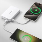 Baseus Airpow II Qi2 Magnetic vezeték nélküli gyorstöltő powerbank 10000 mAh, 22.5W, fehér + 60W USB Type-C, 30cm kábel - Image 6