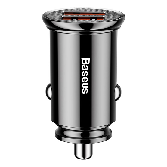 Baseus Circular Plastic autós gyorstöltő 30W, 2×USB Type-A, fekete - Image 1