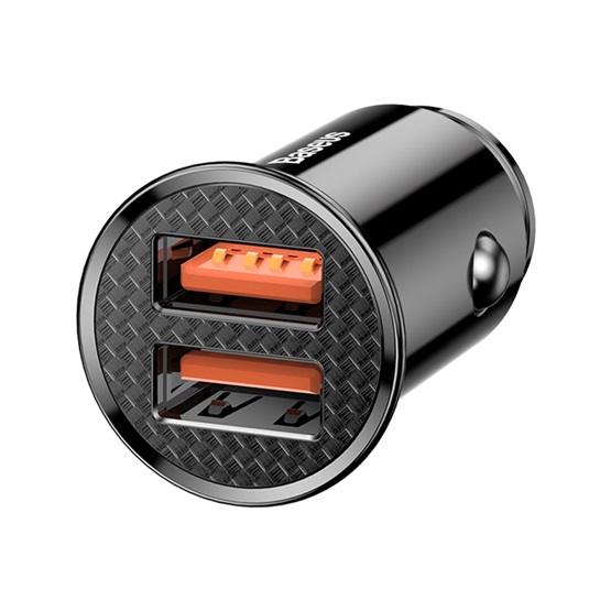 Baseus Circular Plastic autós gyorstöltő 30W, 2×USB Type-A, fekete - Image 2