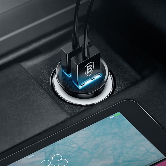 Baseus Circular Plastic autós gyorstöltő 30W, 2×USB Type-A, fekete - Image 5