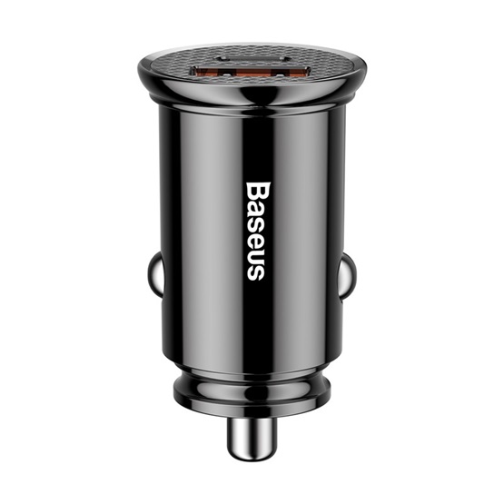 Baseus Circular Plastic autós gyorstöltő 30W, USB Type-A + USB Type-C, fekete - Image 1