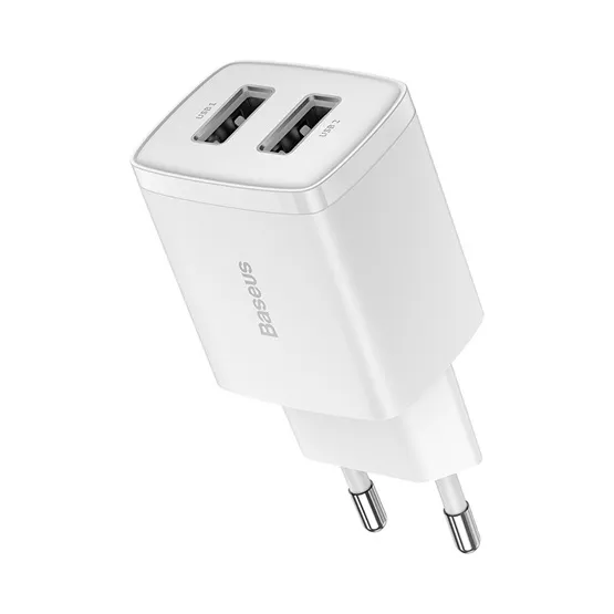 Baseus Compact hálózati töltő 10.5W, 2×USB Type-A, fehér - Image 4