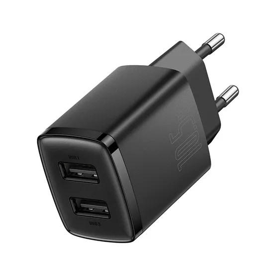 Baseus Compact hálózati töltő 10.5W, 2×USB Type-A, fekete - Image 2