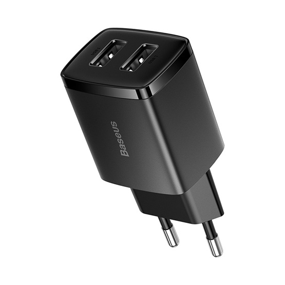 Baseus Compact hálózati töltő 10.5W, 2×USB Type-A, fekete - Image 4