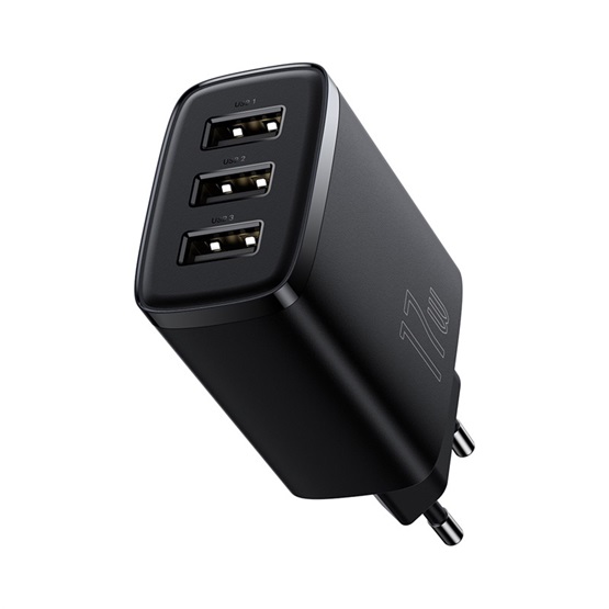 Baseus Compact hálózati töltő 17W, 3×USB Type-A, fekete - Image 2
