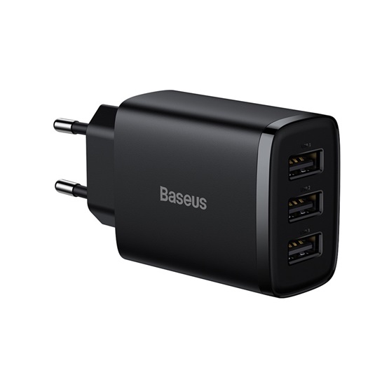 Baseus Compact hálózati töltő 17W, 3×USB Type-A, fekete - Image 4