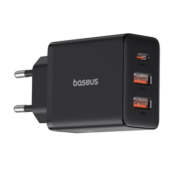 Baseus Cube hálózati gyorstöltő 30W, USB Type-C + 2×USB Type-A, fekete - Image 2