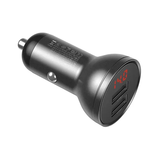 Baseus Digital Display autóstöltő 24W, 2×USB Type-A, fekete + 3.5A 3-in-1, 1.2m 3-színű kábel - Image 2