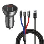 Baseus Digital Display autóstöltő 24W, 2×USB Type-A, fekete + 3.5A 3-in-1, 1.2m 3-színű kábel