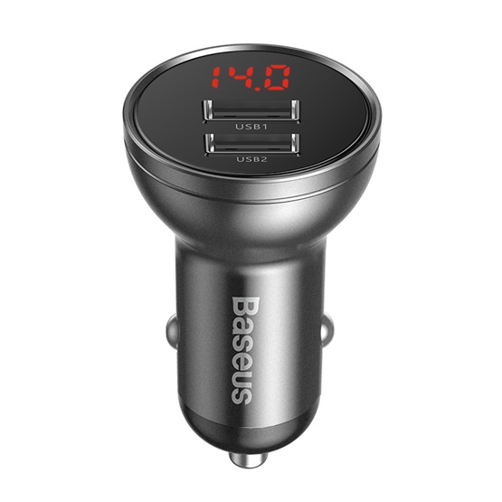 Baseus Digital Display autóstöltő 24W, 2×USB Type-A, szürke - Image 1