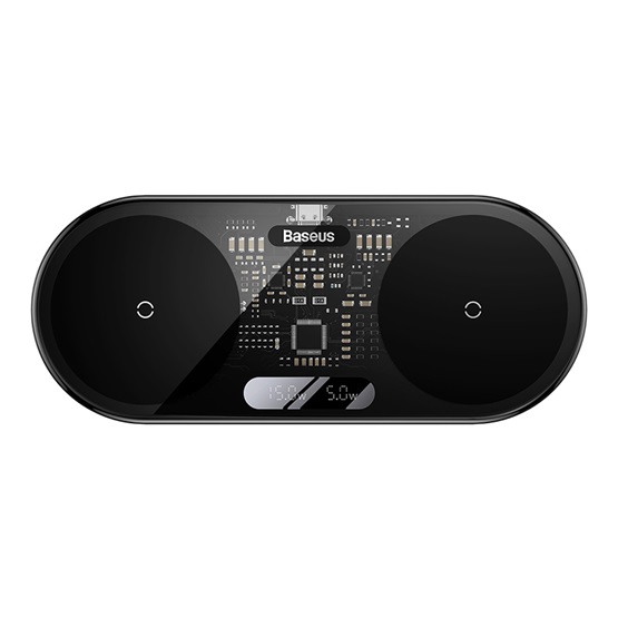 Baseus Digital LED Display 2-in-1 vezeték nélküli töltő 20W, fekete + 3A USB Type-A – USB Type-C,  1m kábel - Image 1