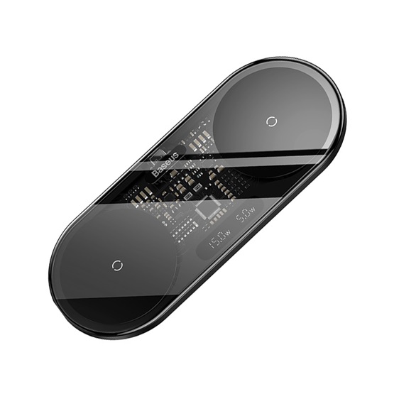 Baseus Digital LED Display 2-in-1 vezeték nélküli töltő 20W, fekete + 3A USB Type-A – USB Type-C,  1m kábel - Image 2