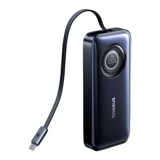 Baseus EnerCore CR11 gyorstöltő powerbank 20000 mAh, 67W, beépített USB Type-C automata behúzós kábel, fekete - Image 3
