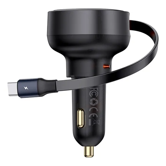 Baseus Enjoyment Pro autós gyorstöltő 60W, USB Type-C + USB Type-C automata behúzós kábel, fekete
