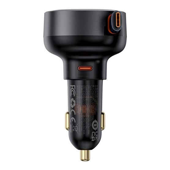 Baseus Enjoyment Pro autós gyorstöltő 60W, USB Type-C + USB Type-C automata behúzós kábel, fekete - Image 2