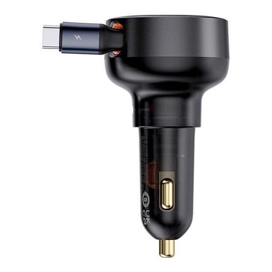 Baseus Enjoyment Pro autós gyorstöltő 60W, USB Type-C + USB Type-C automata behúzós kábel, fekete - Image 3