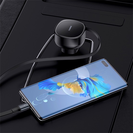 Baseus Enjoyment Pro autós gyorstöltő 60W, USB Type-C + USB Type-C automata behúzós kábel, fekete - Image 5