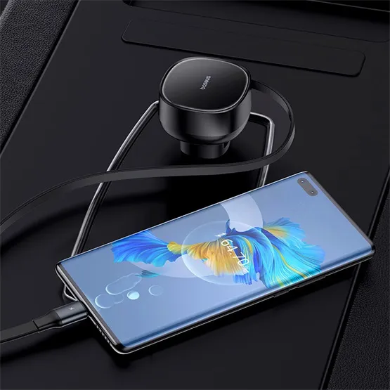 Baseus Enjoyment Pro autós gyorstöltő 60W, USB Type-C + USB Type-C automata behúzós kábel, fekete - Image 5
