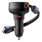 Baseus Enjoyment Pro autós gyorstöltő 60W, USB Type-C + USB Type-C/iPhone automata behúzós kábel, fekete - Image 2