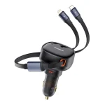 Baseus Enjoyment Pro autós gyorstöltő 60W, USB Type-C + USB Type-C/iPhone automata behúzós kábel, fekete - Image 3
