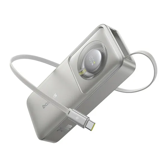 Baseus Free2Pull gyorstöltő powerbank 10000 mAh, 30W, beépített USB Type-C kábel, szürke - Image 2