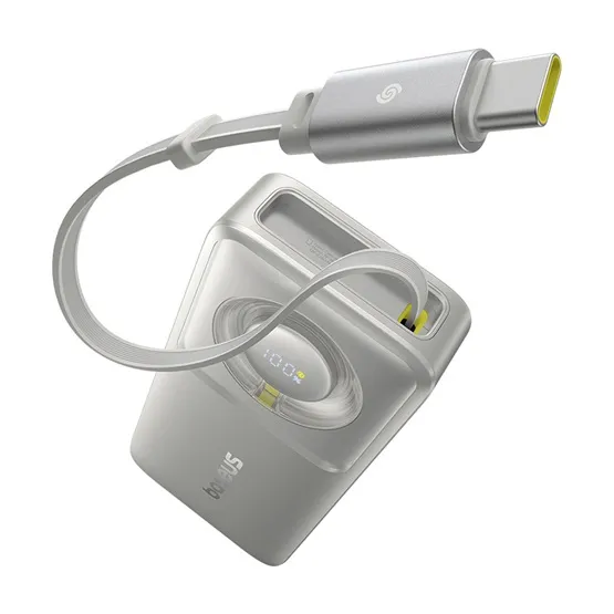Baseus Free2Pull gyorstöltő powerbank 10000 mAh, 30W, beépített USB Type-C kábel, szürke - Image 3