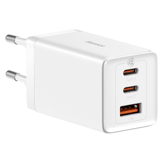 Baseus GaN5 Pro hálózati gyorstöltő 65W, 2×USB Type-C + USB Type-A, fehér + 100W USB Type-C, 1m kábel - Image 2