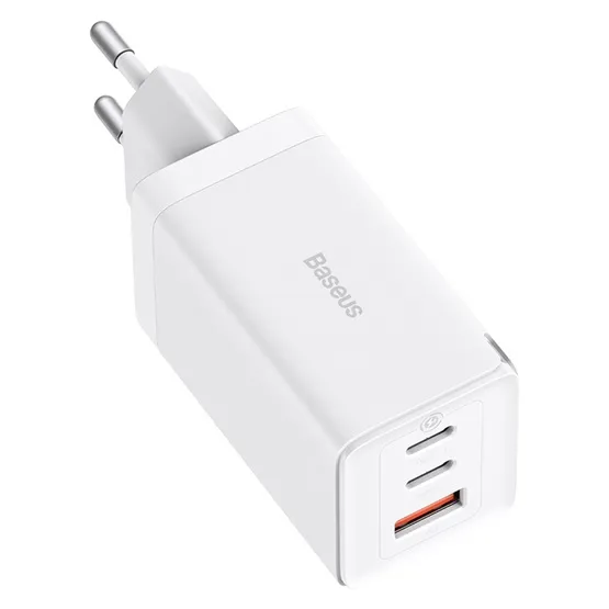 Baseus GaN5 Pro hálózati gyorstöltő 65W, 2×USB Type-C + USB Type-A, fehér + 100W USB Type-C, 1m kábel - Image 4