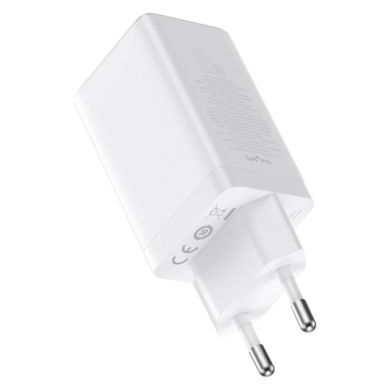 Baseus GaN5 Pro hálózati gyorstöltő 65W, 2×USB Type-C + USB Type-A, fehér + 100W USB Type-C, 1m kábel - Image 5