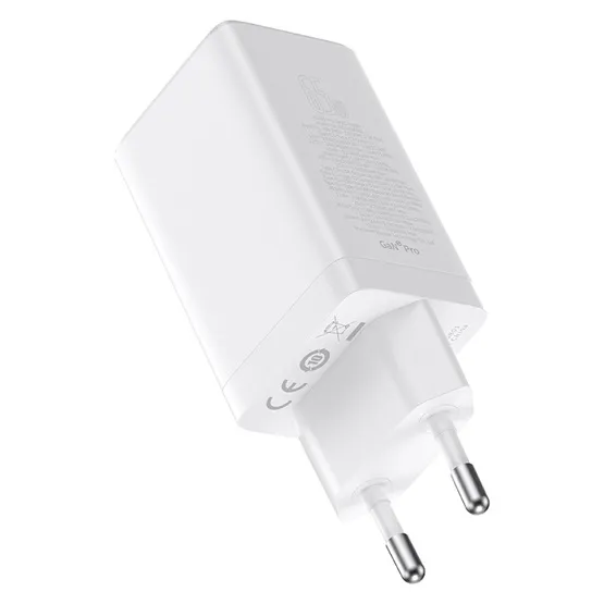 Baseus GaN5 Pro hálózati gyorstöltő 65W, 2×USB Type-C + USB Type-A, fehér + 100W USB Type-C, 1m kábel - Image 5
