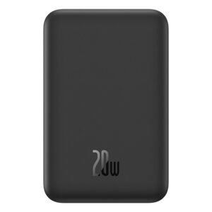 Baseus Magnetic Mini vezeték nélküli gyorstöltő powerbank 5000 mAh, 20W, fekete + 60W USB Type-C, 30cm kábel
